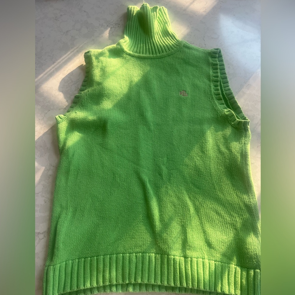 Lauren Ralph Lauren Neon Green Sleeveless Turtleneck Sweater Vest